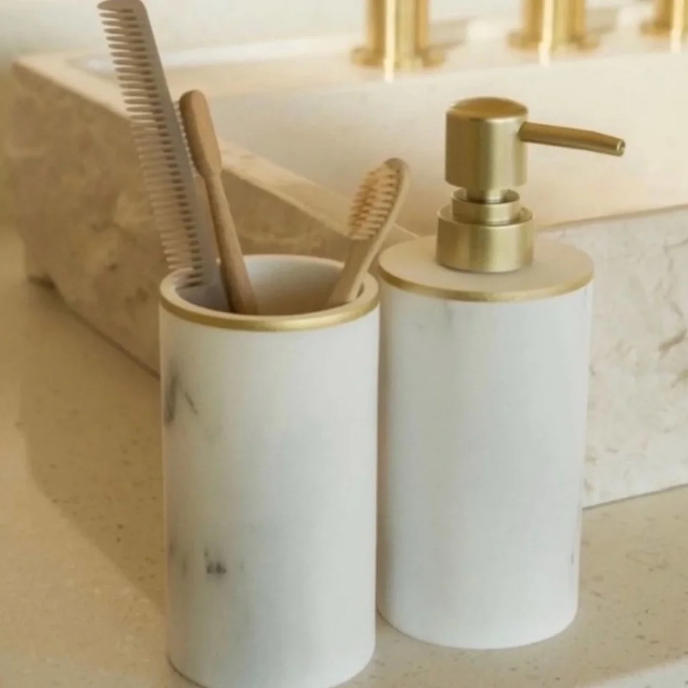 SUNDAY CITIZEN • Elegant Resin Bath Set Soap Dispenser Toothbrush Holder